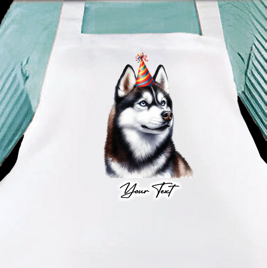 Personalised Dog Birthday Party Hat Cooking Apron - Husky