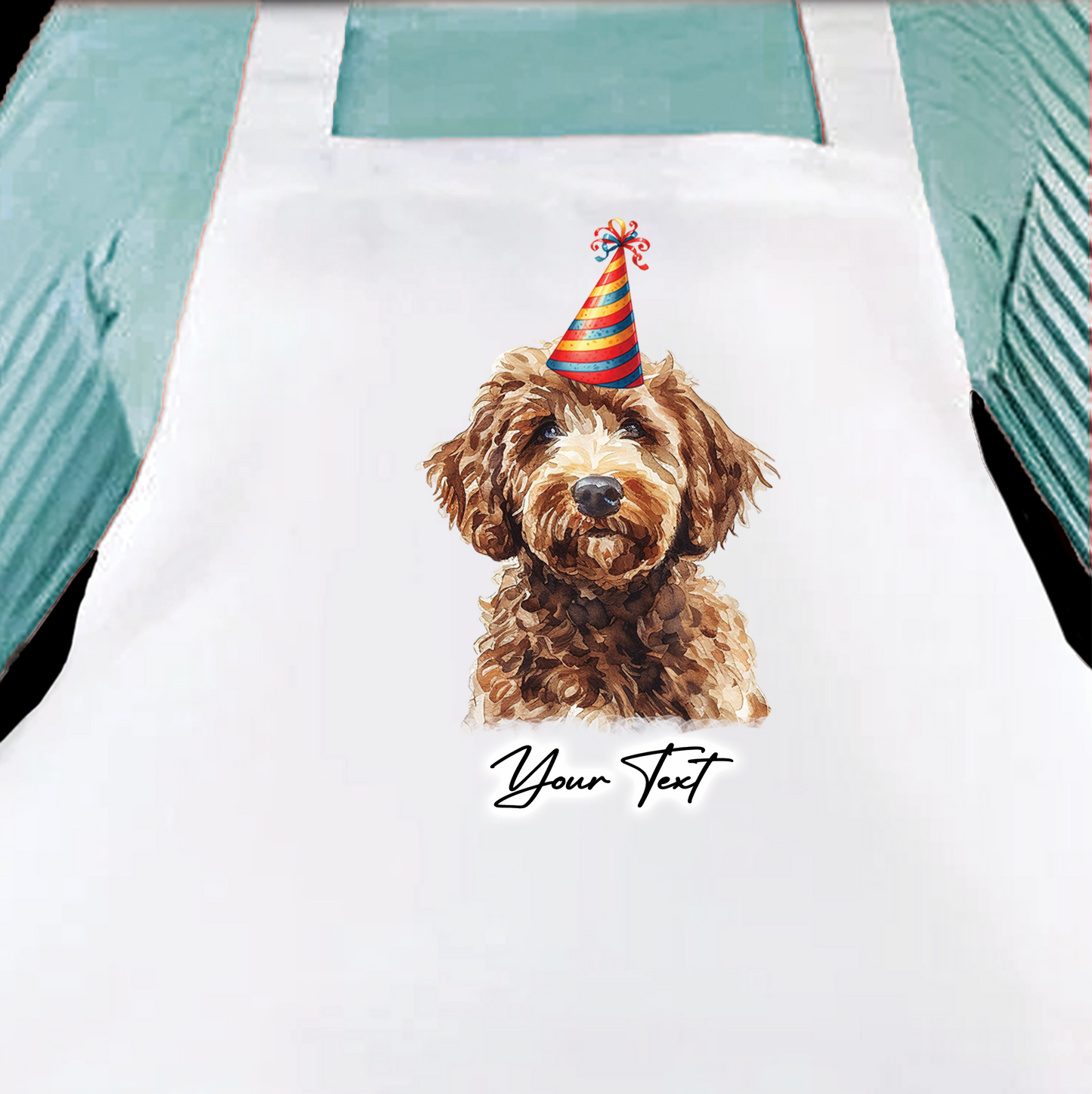 Personalised Dog Birthday Party Hat Cooking Apron - Labradoodle