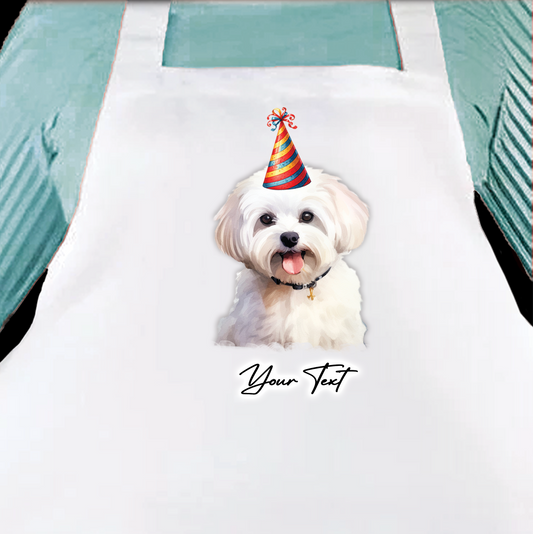 Personalised Dog Birthday Party Hat Cooking Apron - Maltese