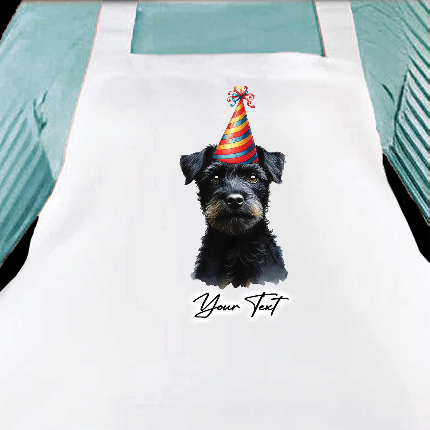 Personalised Dog Birthday Party Hat Cooking Apron - Black Patterdale