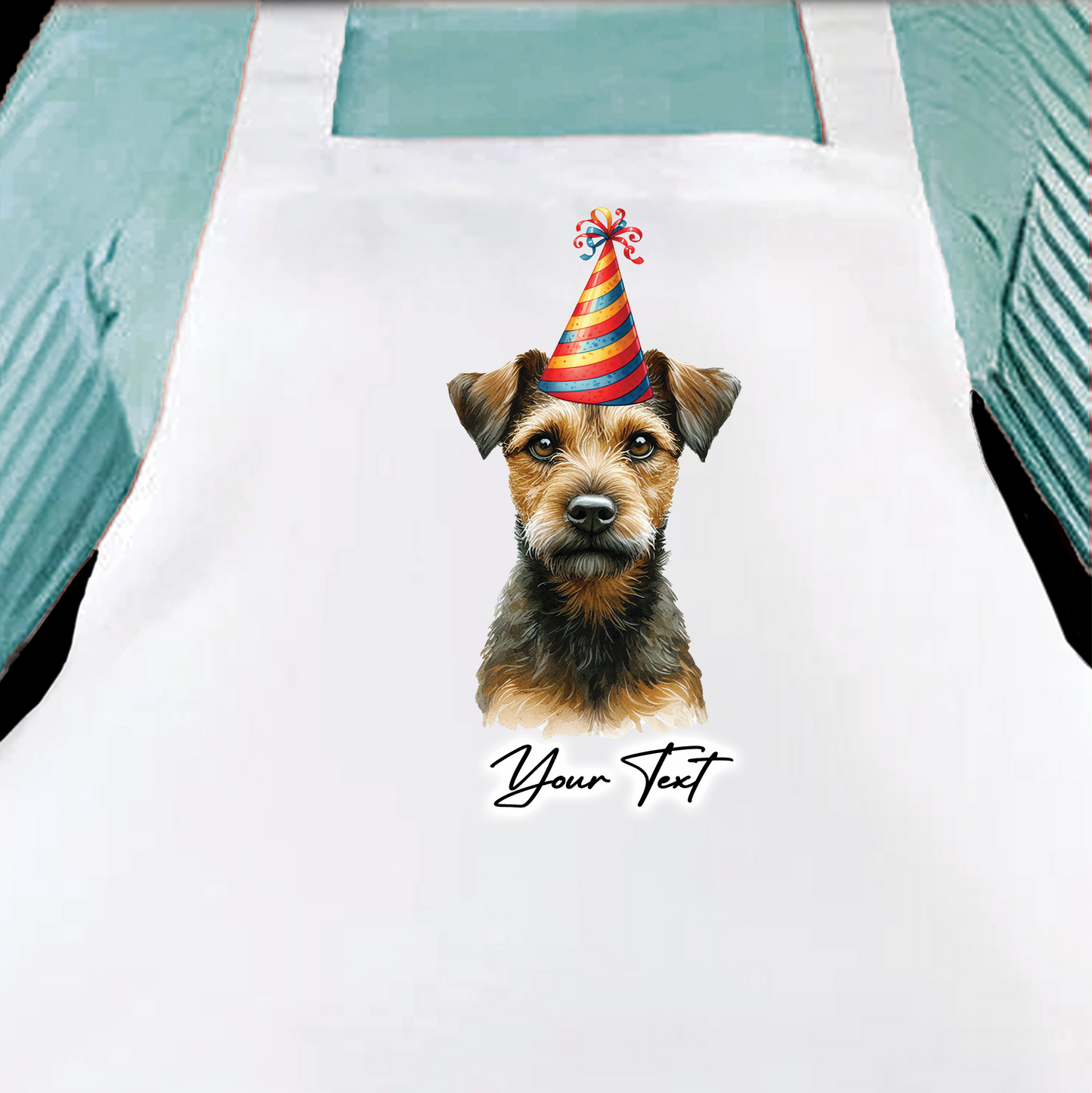 Personalised Dog Birthday Party Hat Cooking Apron - Brown Patterdale