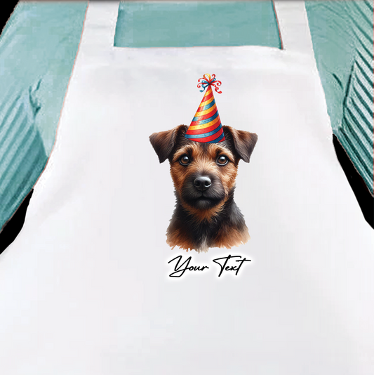 Personalised Dog Birthday Party Hat Cooking Apron - Red Patterdale