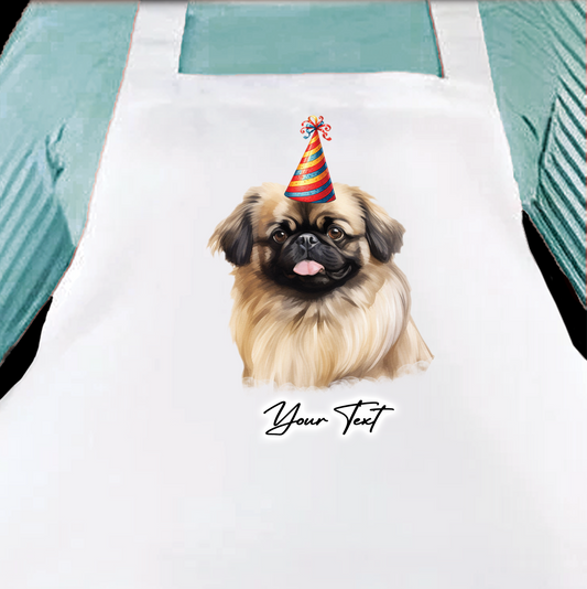 Personalised Dog Birthday Party Hat Cooking Apron - Pekingese