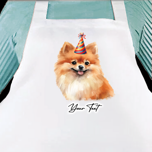 Personalised Dog Birthday Party Hat Cooking Apron - Pomeranian