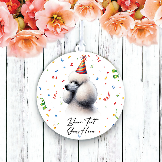 Personalised Pet Dog Birthday Party celebration – Poodle – Hanging Bauble Decoration Keepsake Gift, by Floppsie Moppsie – floppsiemoppsie at floppsiemoppsie.co.uk