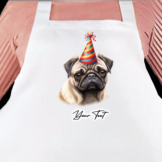 Personalised Dog Birthday Party Hat Cooking Apron - Pug