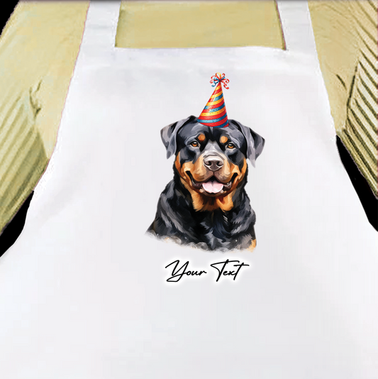 Personalised Dog Birthday Party Hat Cooking Apron - Rottweiler