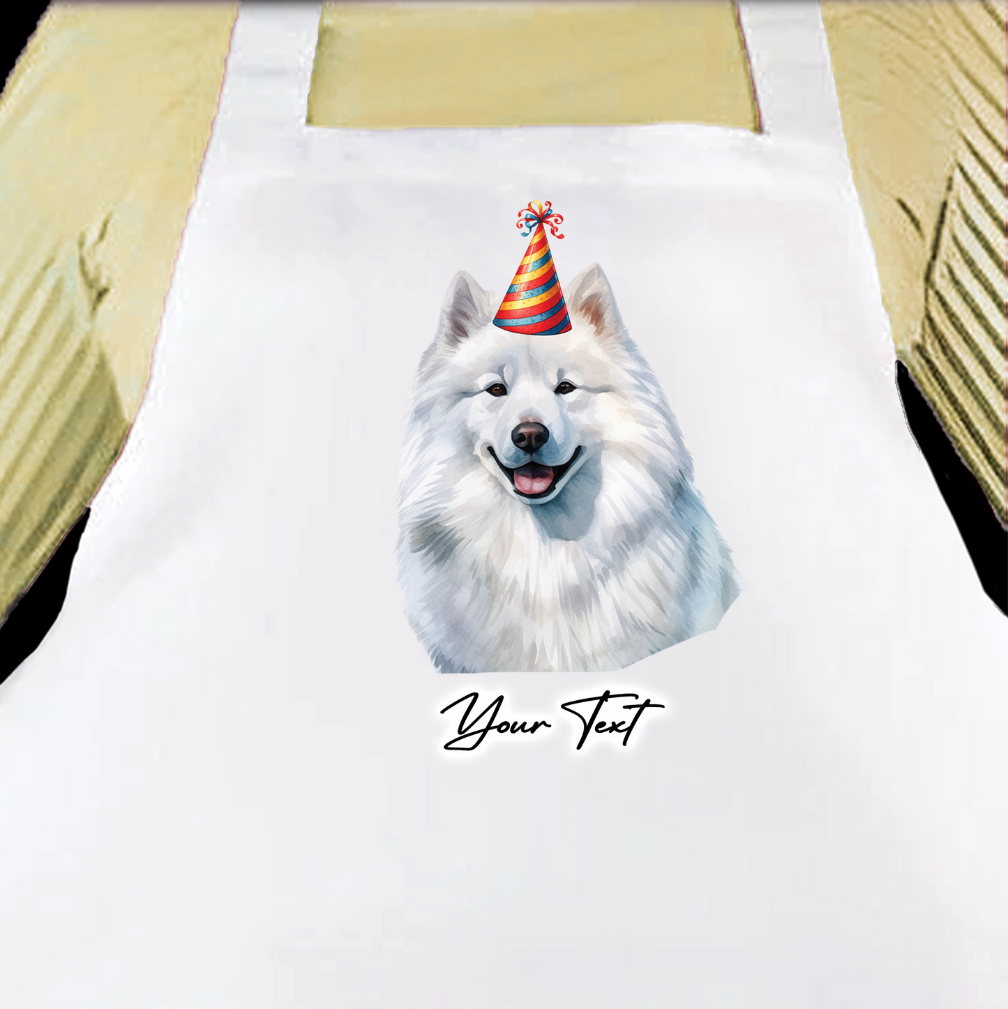 Personalised Dog Birthday Party Hat Cooking Apron - Samoyed