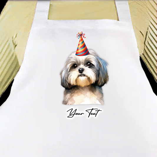 Personalised Dog Birthday Party Hat Cooking Apron - Shih Tzu