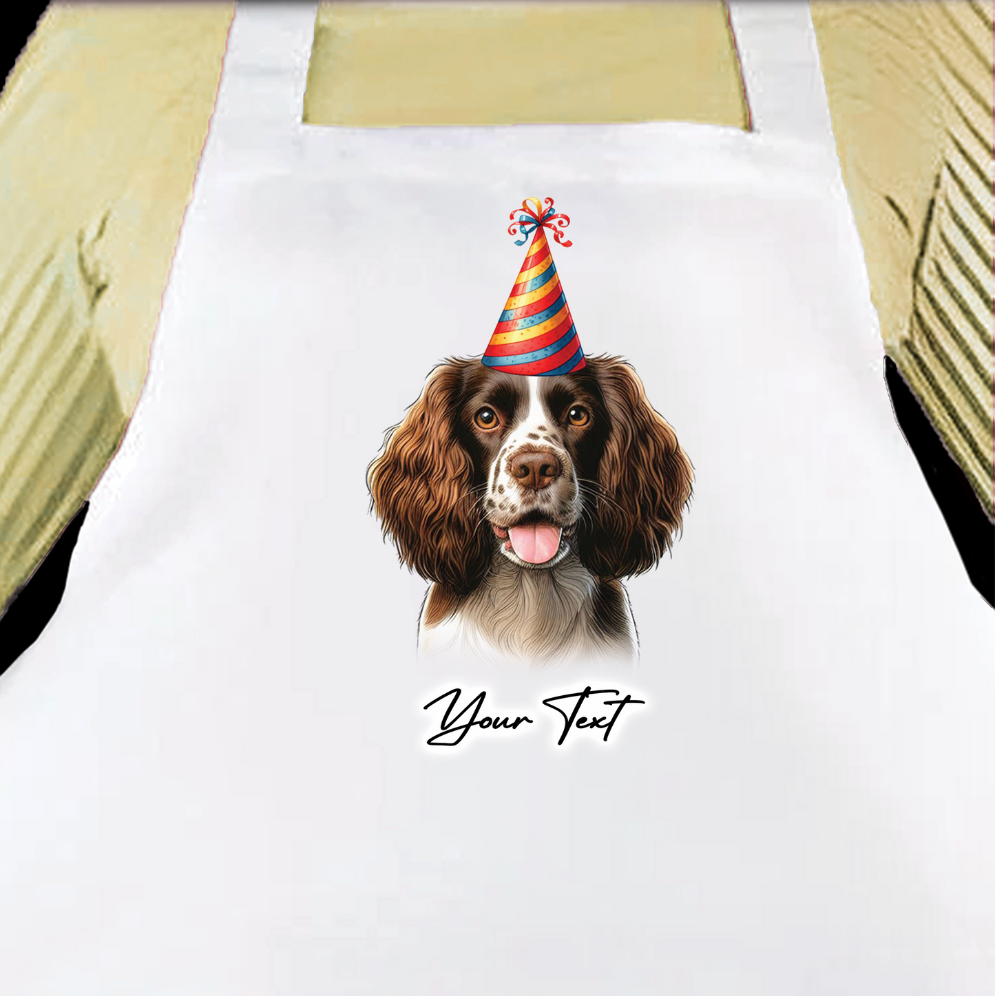 Personalised Dog Birthday Party Hat Cooking Apron - Welsh Springer Spaniel