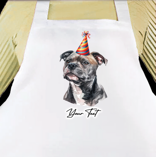 Personalised Dog Birthday Party Hat Cooking Apron - Staffordshire Bull Terrier