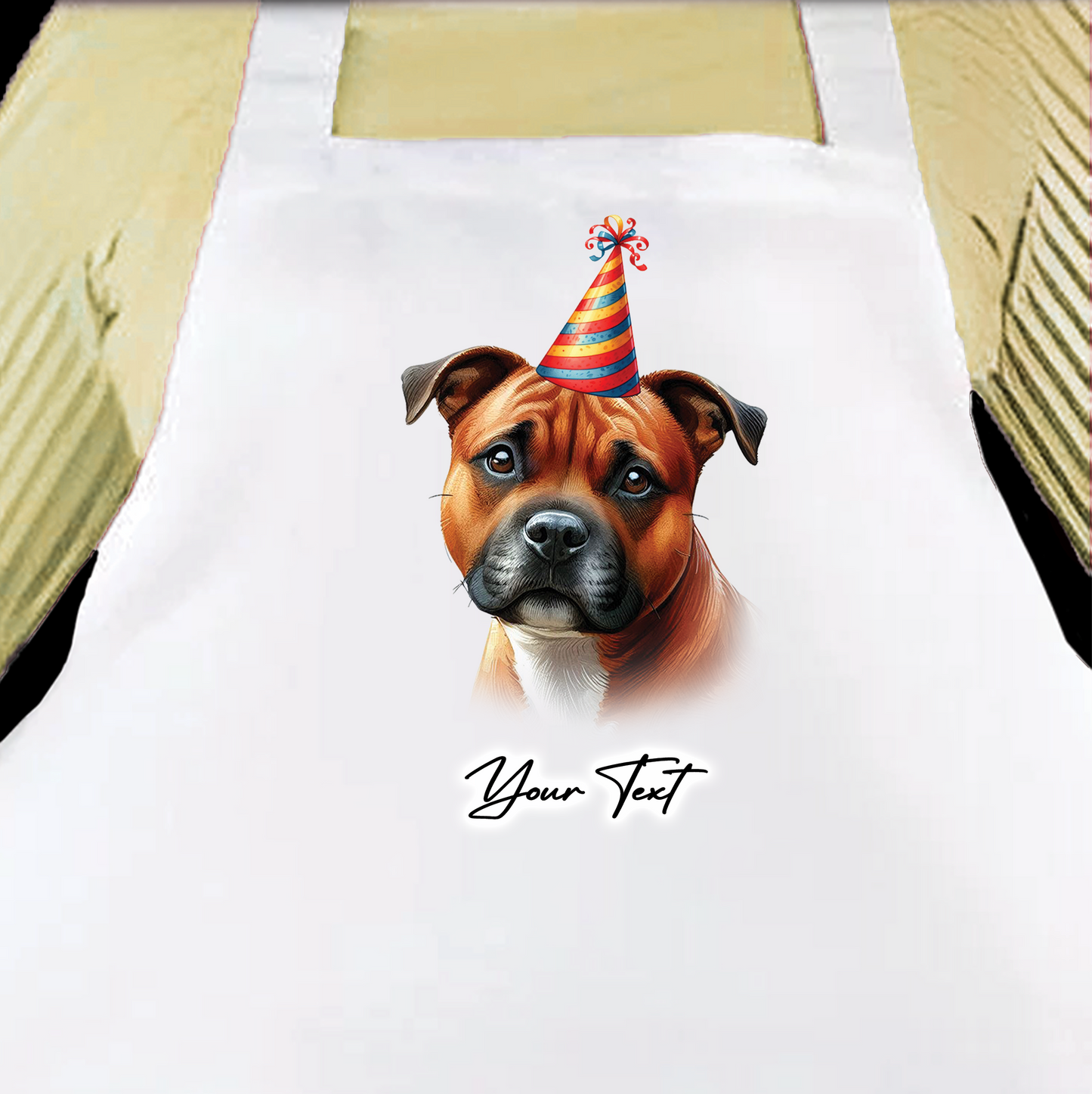 Personalised Dog Birthday Party Hat Cooking Apron - Red Staffordshire Bull Terrier