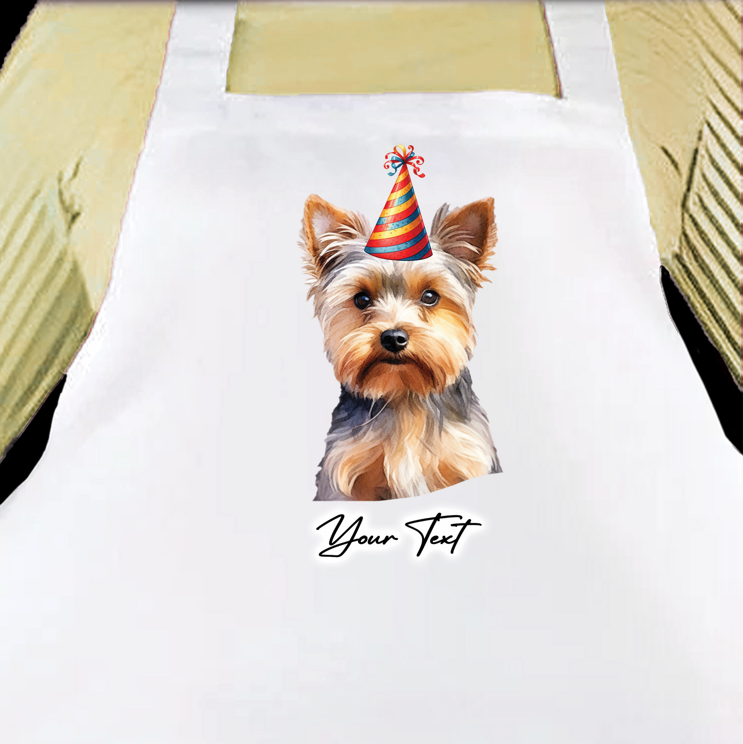 Personalised Dog Birthday Party Hat Cooking Apron - Yorkshire Terrier