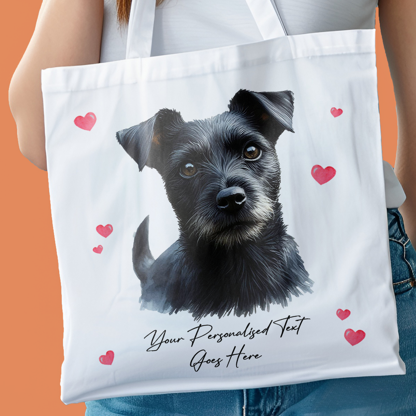 Personalised Dog Love Hearts Black Patterdale Tote Bag