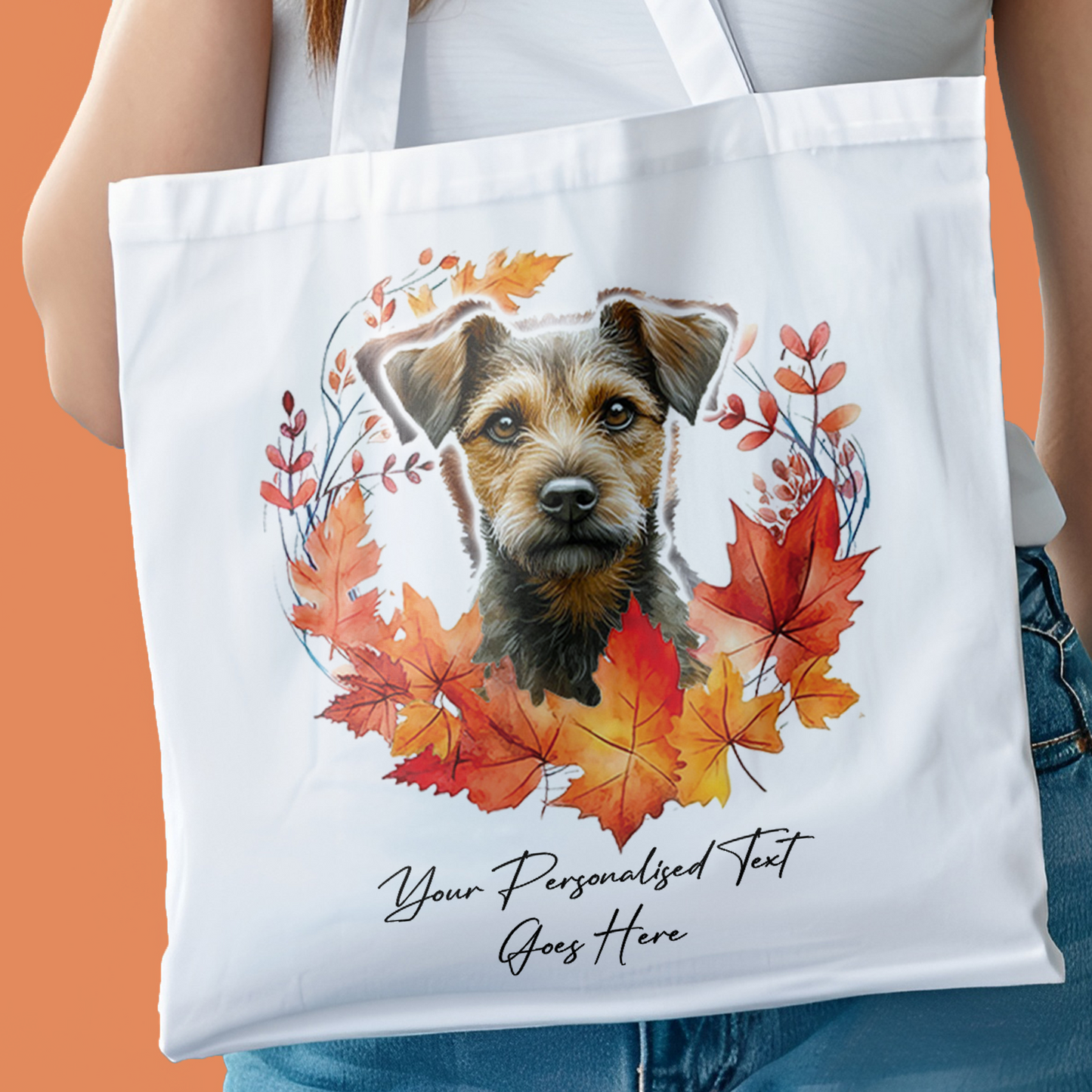 Personalised Dog Autumn Wreath Brown Patterdale Tote Bag