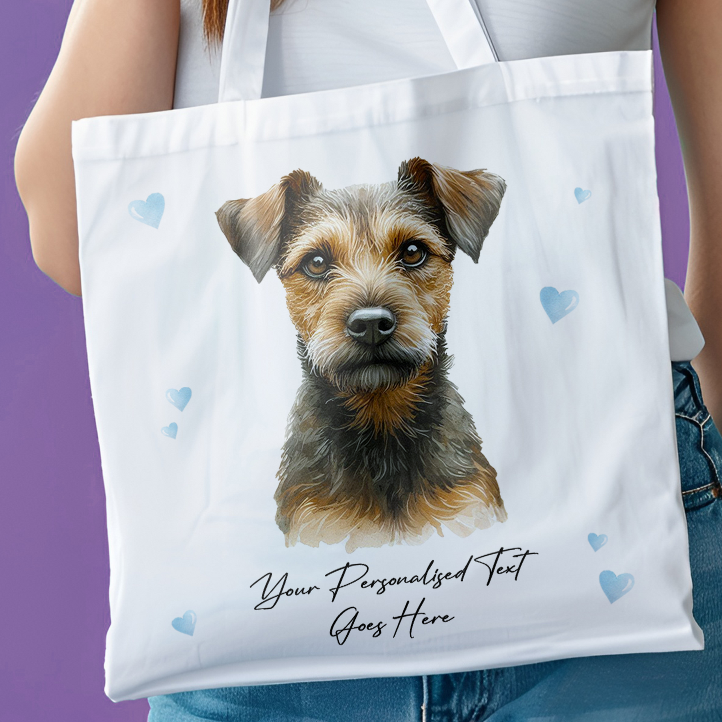 Personalised Dog Love Hearts Brown Patterdale Tote Bag