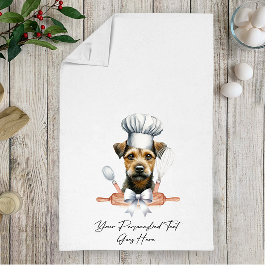 Personalised Dog In Chef Hat Gift Tea Towel - Brown Patterdale