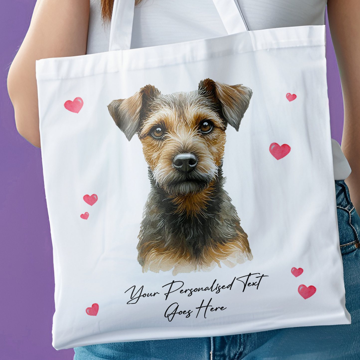 Personalised Dog Love Hearts Brown Patterdale Tote Bag