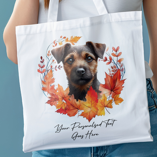 Personalised Dog Autumn Wreath Red Patterdale Tote Bag