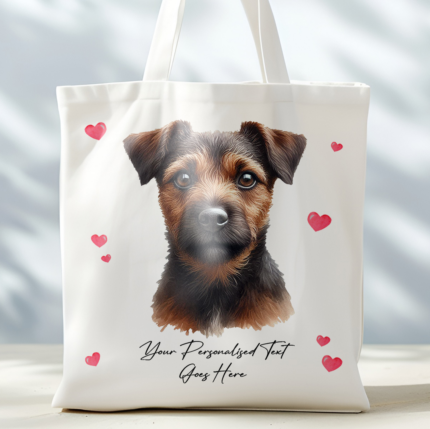 Personalised Dog Love Hearts Red Patterdale Tote Bag