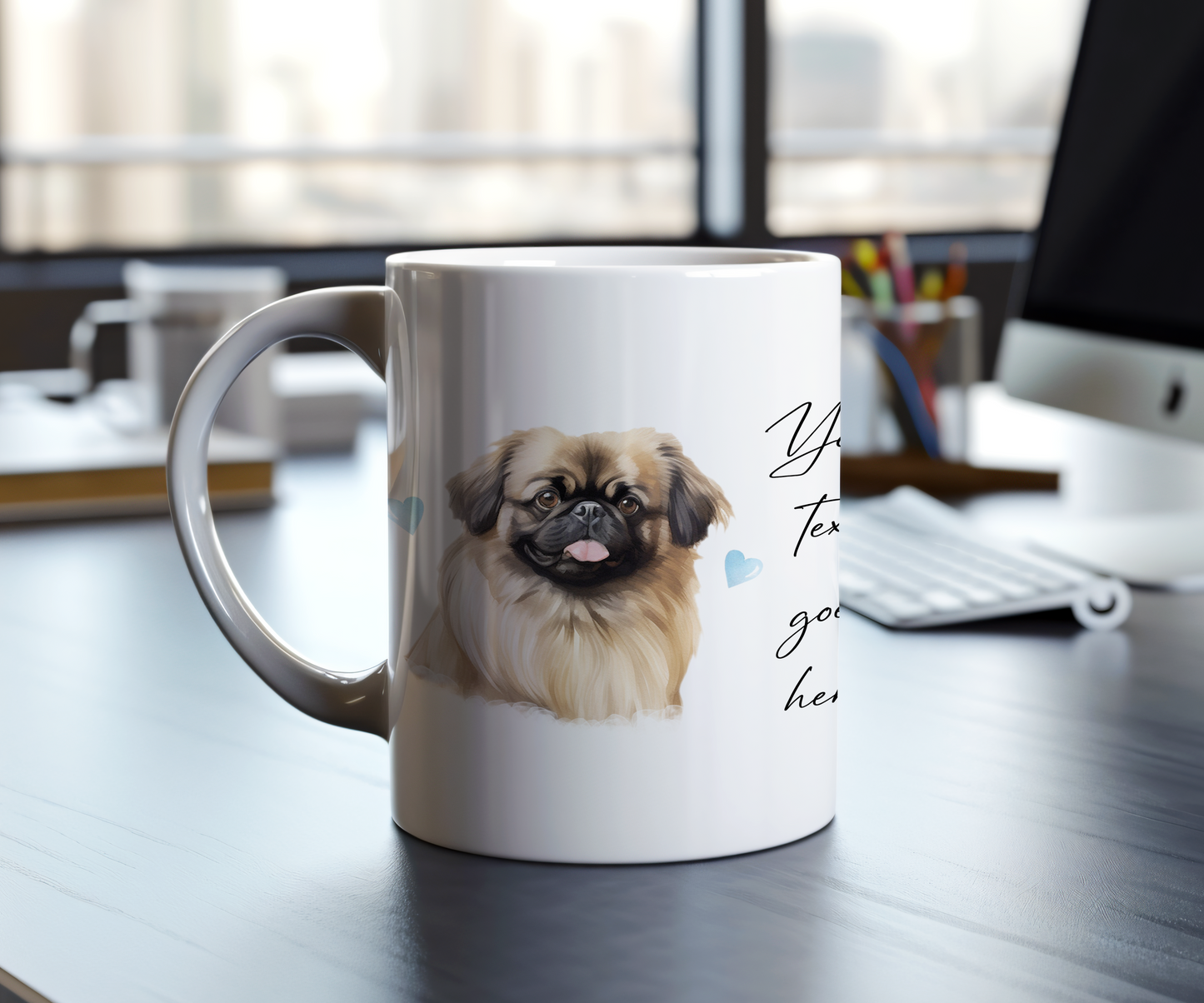 Personalised Dog Gift Mug - Pekingese with Custom Message and Optional Hearts