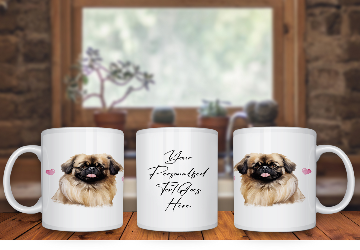 Personalised Dog Gift Mug - Pekingese with Custom Message and Optional Hearts