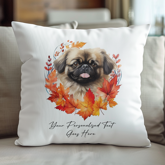 Personalised Pekingese in an Autumn wreath - Keepsake Gift cushion, by Floppsie Moppsie – floppsiemoppsie at floppsiemoppsie.co.uk