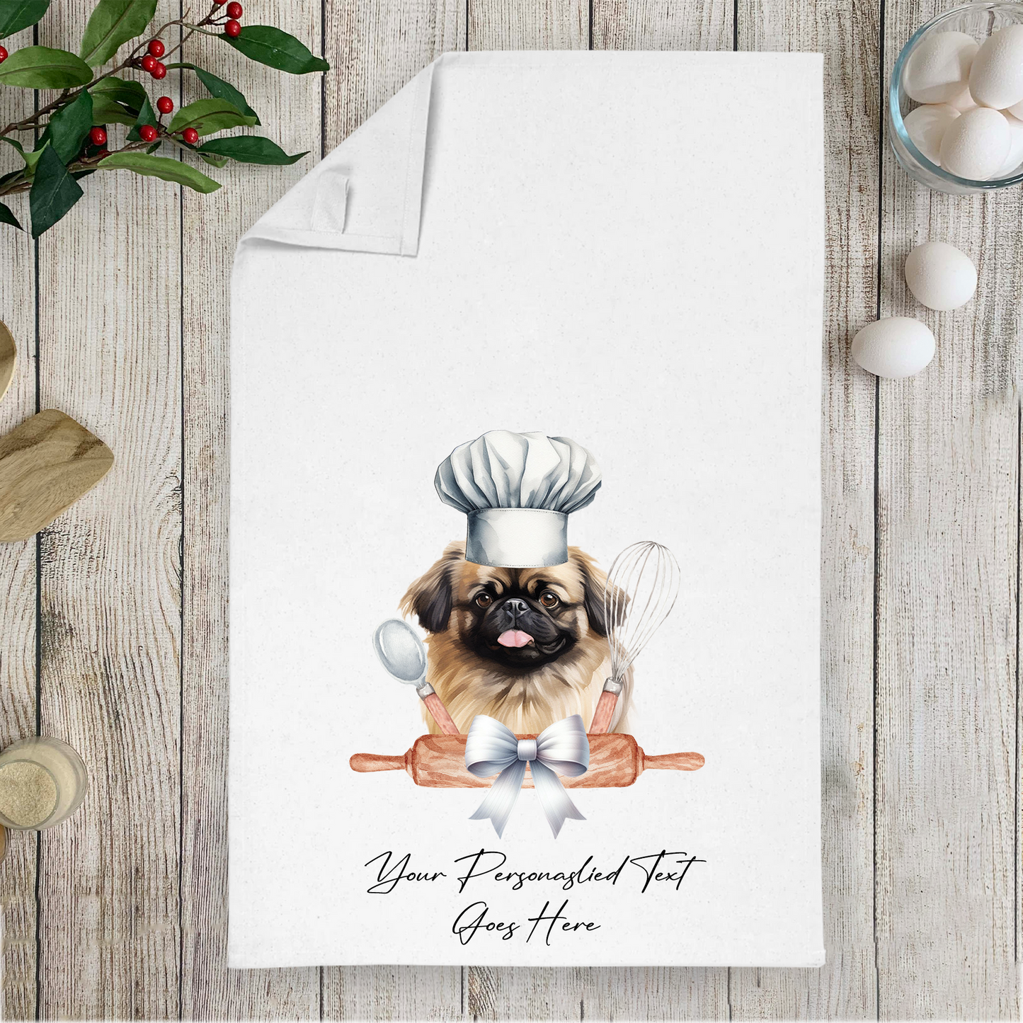 Personalised Dog In Chef Hat Gift Tea Towel - Pekingese