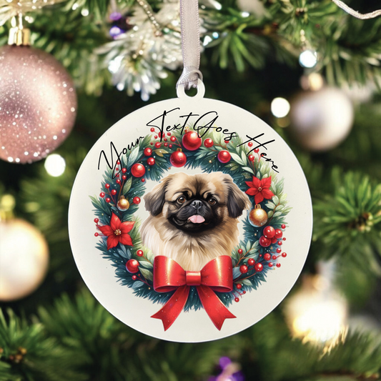 Personalised Pekingese Dog Christmas Wreath - Hanging Bauble Decoration