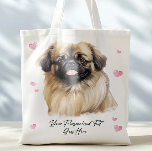 Personalised Dog Love Hearts Pekingese Tote Bag