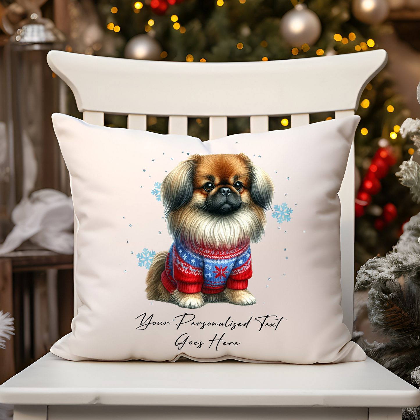 Personalised Pekingese Dog Christmas Jumper Cushion Cover Gift