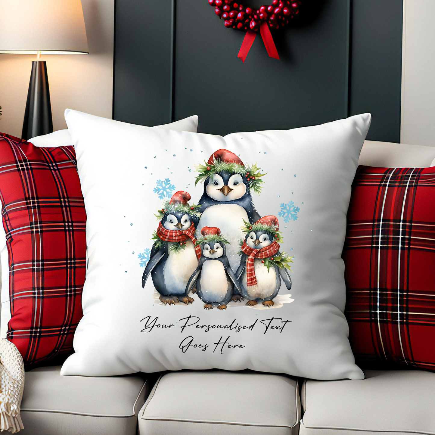 Personalised Christmas Penguin Family - Cushion Cover Gift