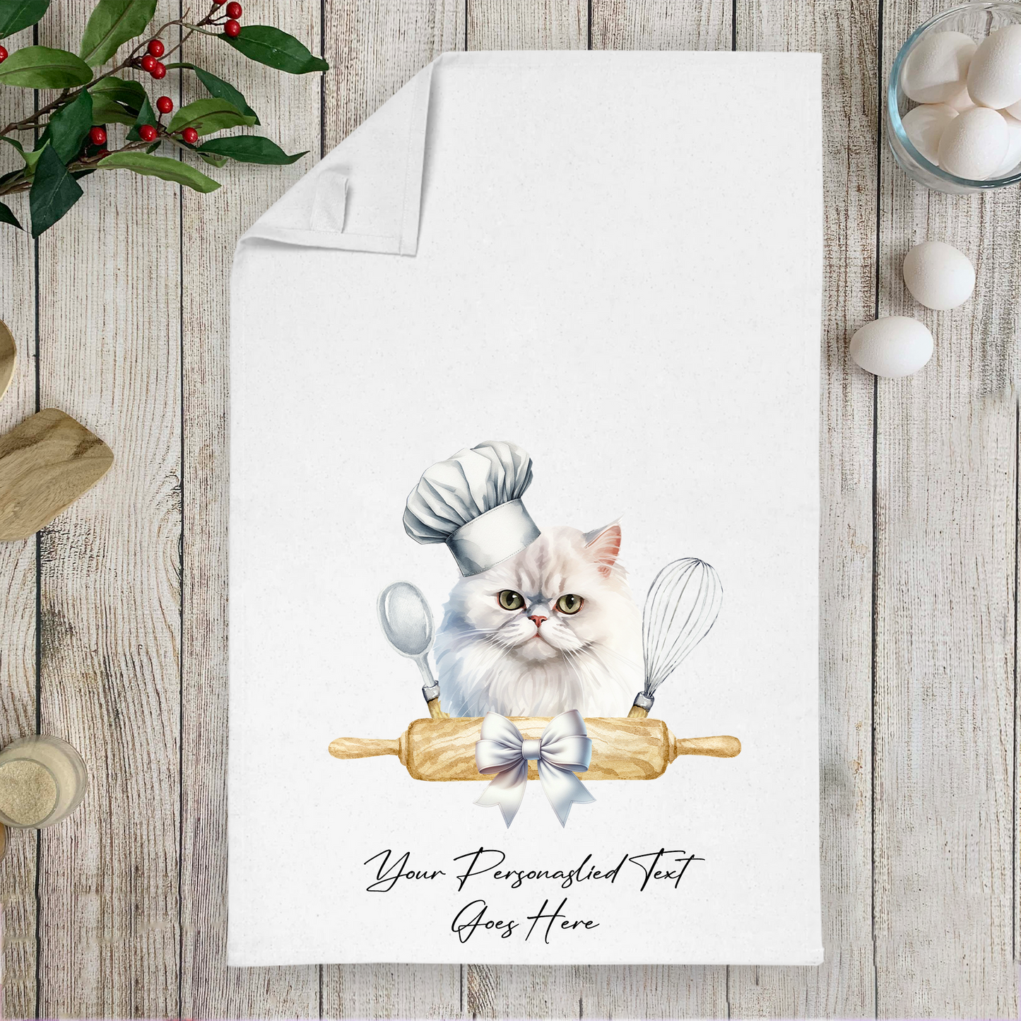 Personalised Cat In Chef Hat Gift Tea Towel - Persian