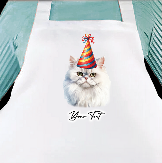 Personalised Cat Birthday Party Hat Cooking Apron - Persian