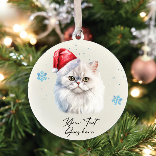 Personalised Christmas Persian in Santa Hat - Hanging Cat Bauble Decoration