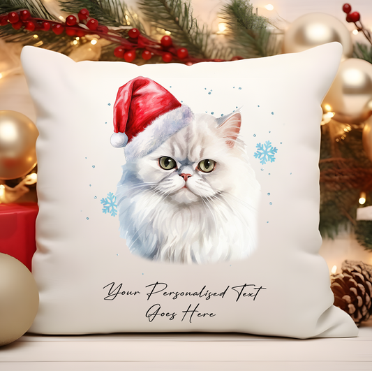 Personalised Cat Christmas Persian in Santa Hat - Cushion Cover Gift