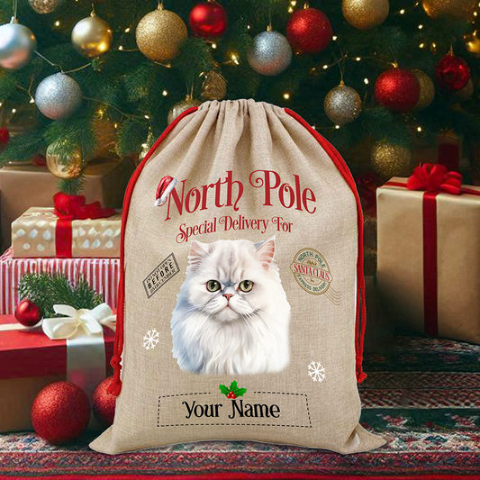 Personalised Persian - Cat North Pole Santa Sack