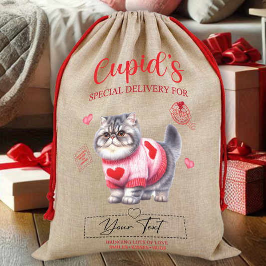 Personalised Cat Love Heart Valentine Anniversary Gift Sack - Persian