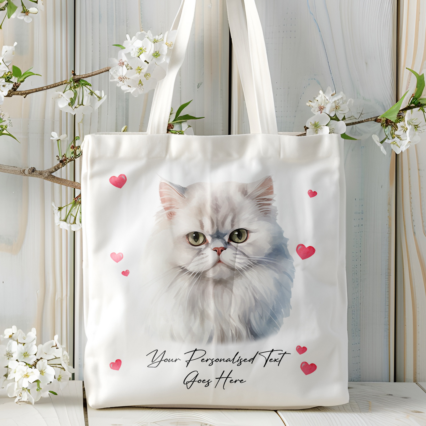 Personalised Cat Love Hearts Persian Tote Bag