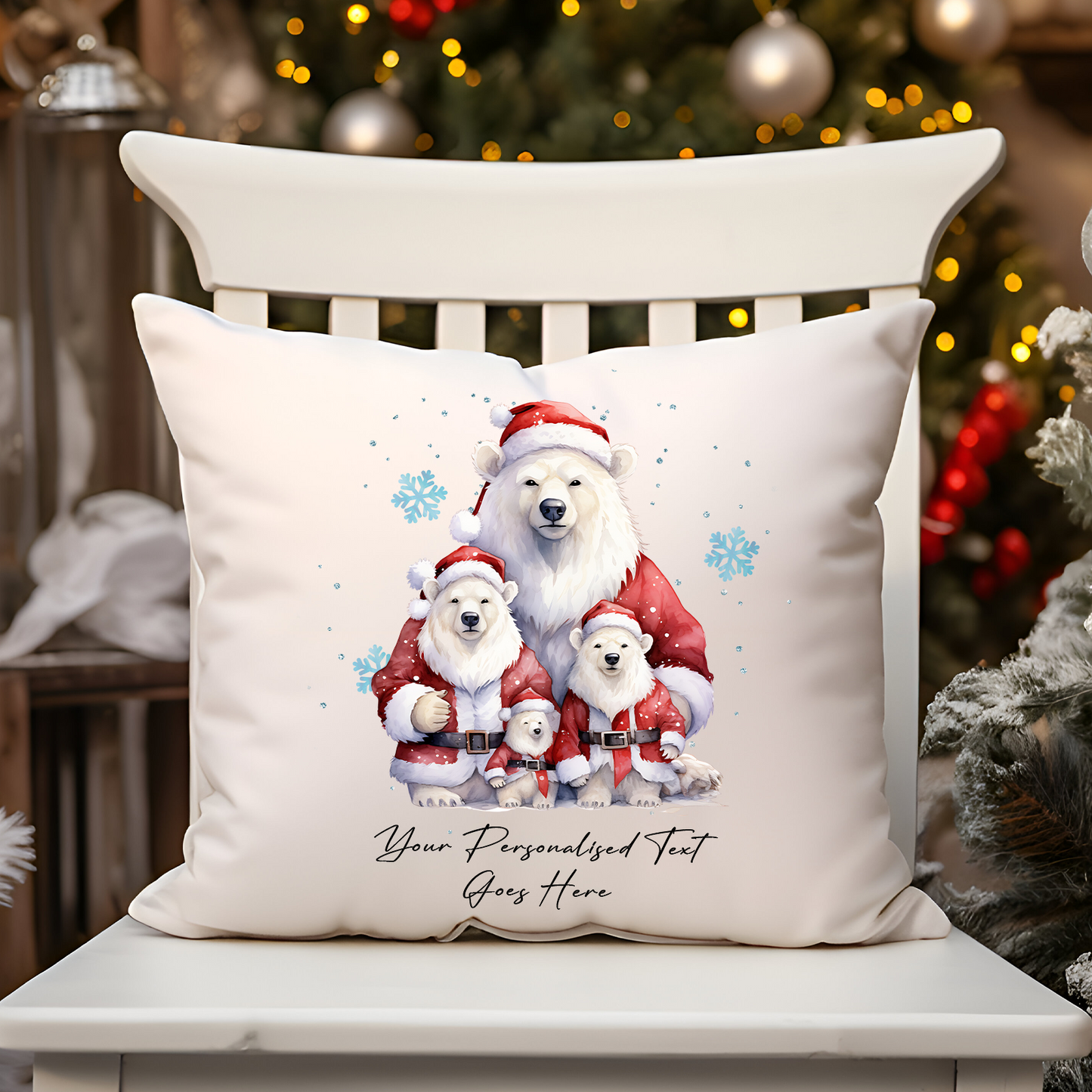 Personalised Christmas Polar Bear Family - Cushion Cover Gift