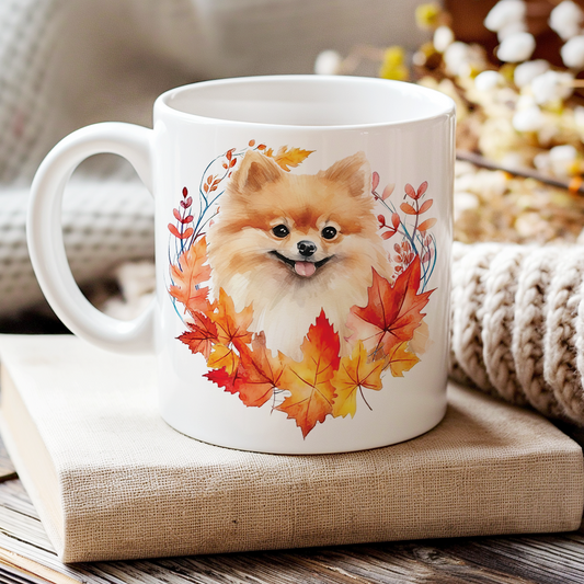 Personalised Pomeranian in an Autumn wreath - Keepsake Mug, ideal gift for Birthday and Christmas Gift, by Floppsie Moppsie – floppsiemoppsie at floppsiemoppsie.co.uk