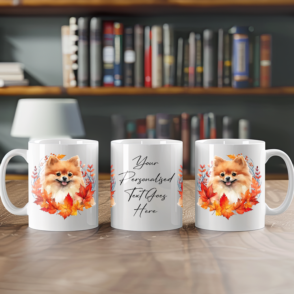 Personalised Pomeranian in an Autumn wreath - Keepsake Mug, ideal gift for Birthday and Christmas Gift, by Floppsie Moppsie – floppsiemoppsie at floppsiemoppsie.co.uk