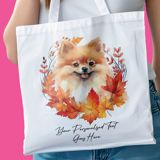 Personalised Dog Autumn Wreath Pomeranian Tote Bag