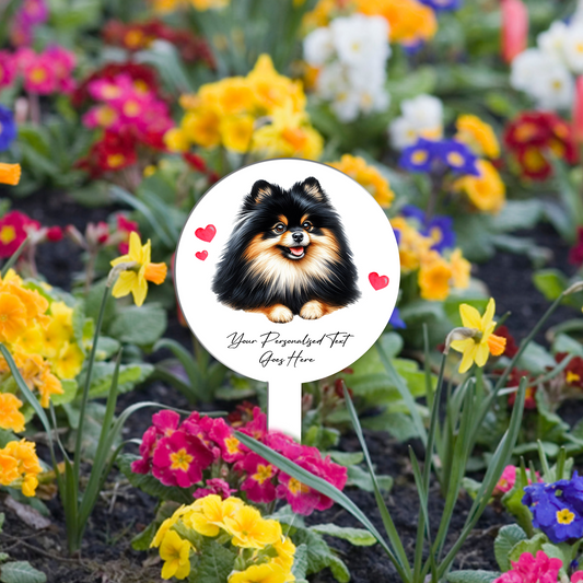 Personalised Dog Love Heart Grave Marker - Black and Tan Pomeranian