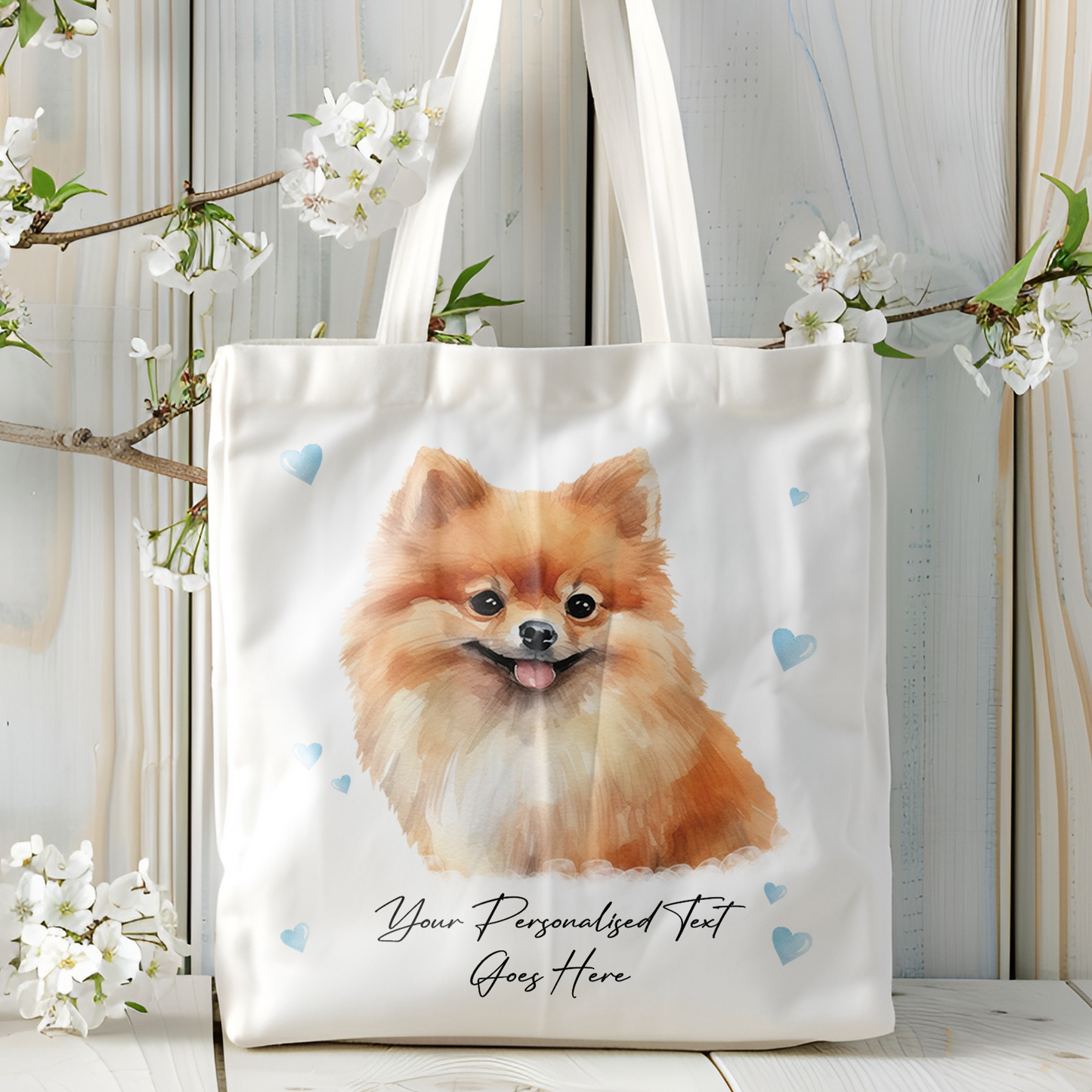 Personalised Dog Love Hearts Pomeranian Tote Bag