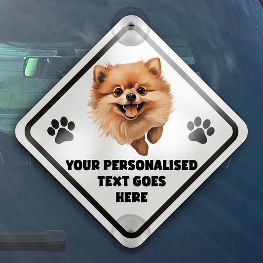 Personalised Dog On Board Car Window Sign - Pomeranian