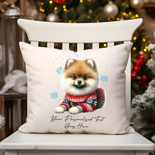 Personalised Pomeranian Dog Christmas Jumper Cushion Cover Gift