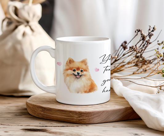 Personalised Dog Gift Mug - Pomeranian with Custom Message and Optional Hearts