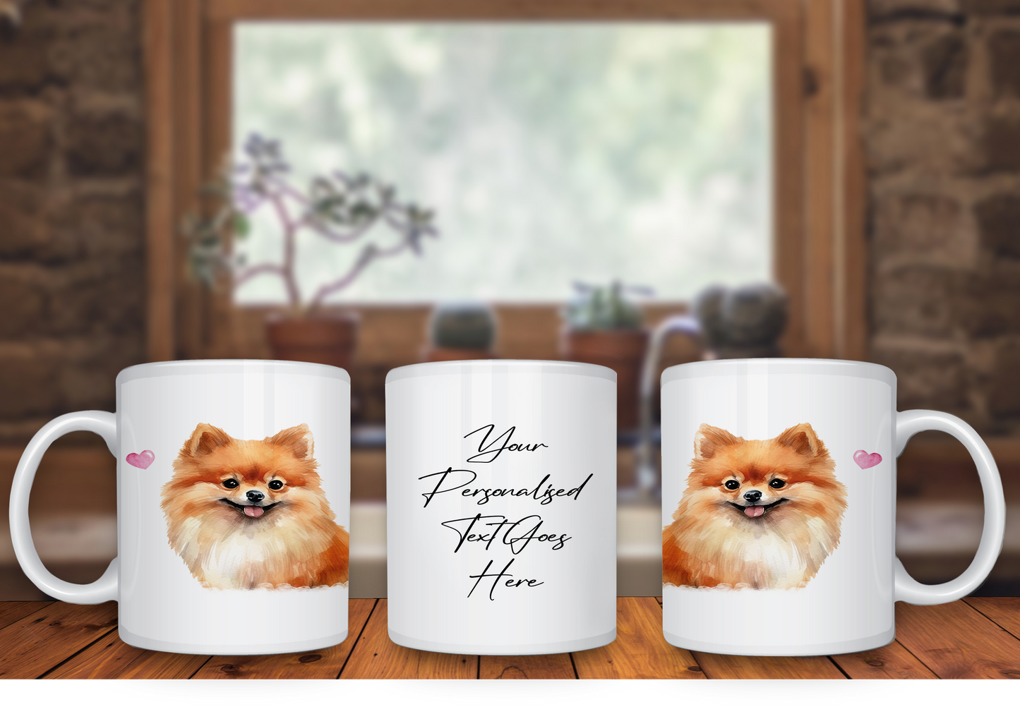 Personalised Dog Gift Mug - Pomeranian with Custom Message and Optional Hearts