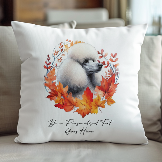 Personalised Poodle in an Autumn wreath - Keepsake Gift cushion, by Floppsie Moppsie – floppsiemoppsie at floppsiemoppsie.co.uk